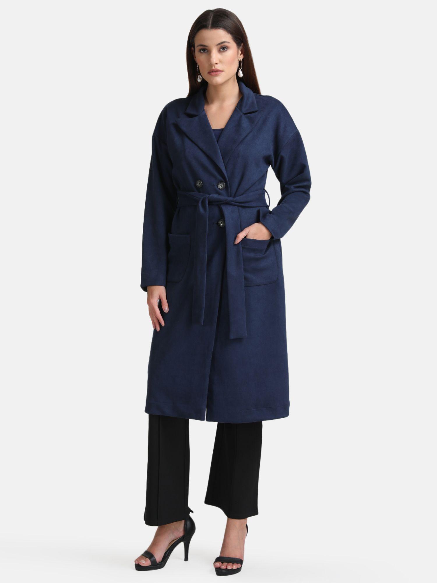 blue suede trench coat with belt (set of 2)