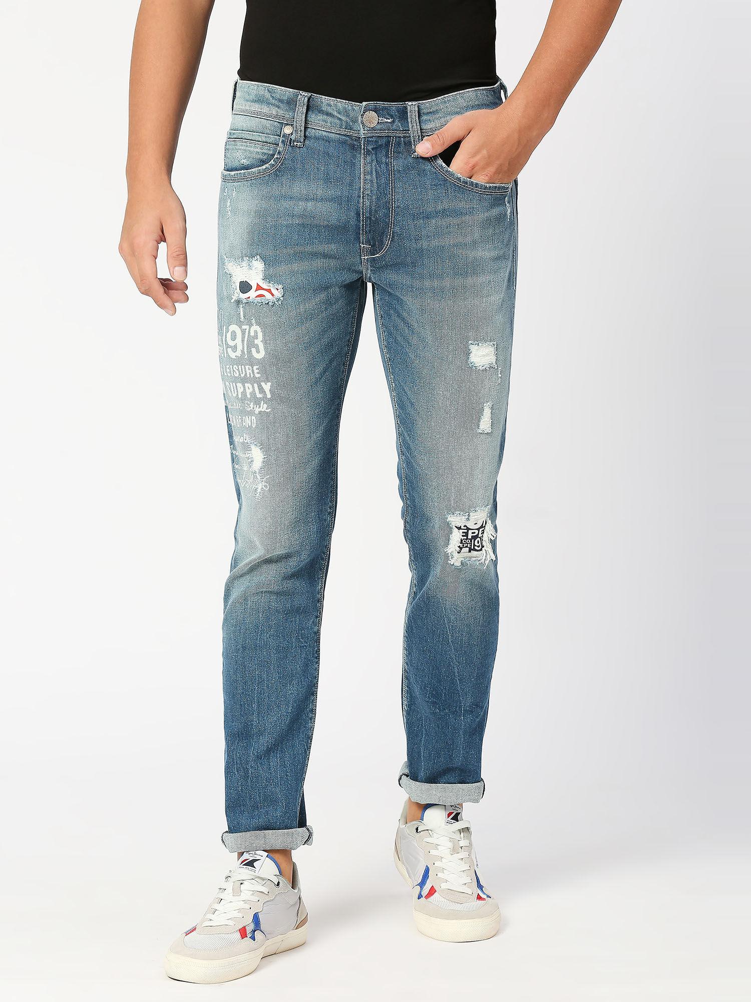 blue tapered vapour tapered fit low waist jeans
