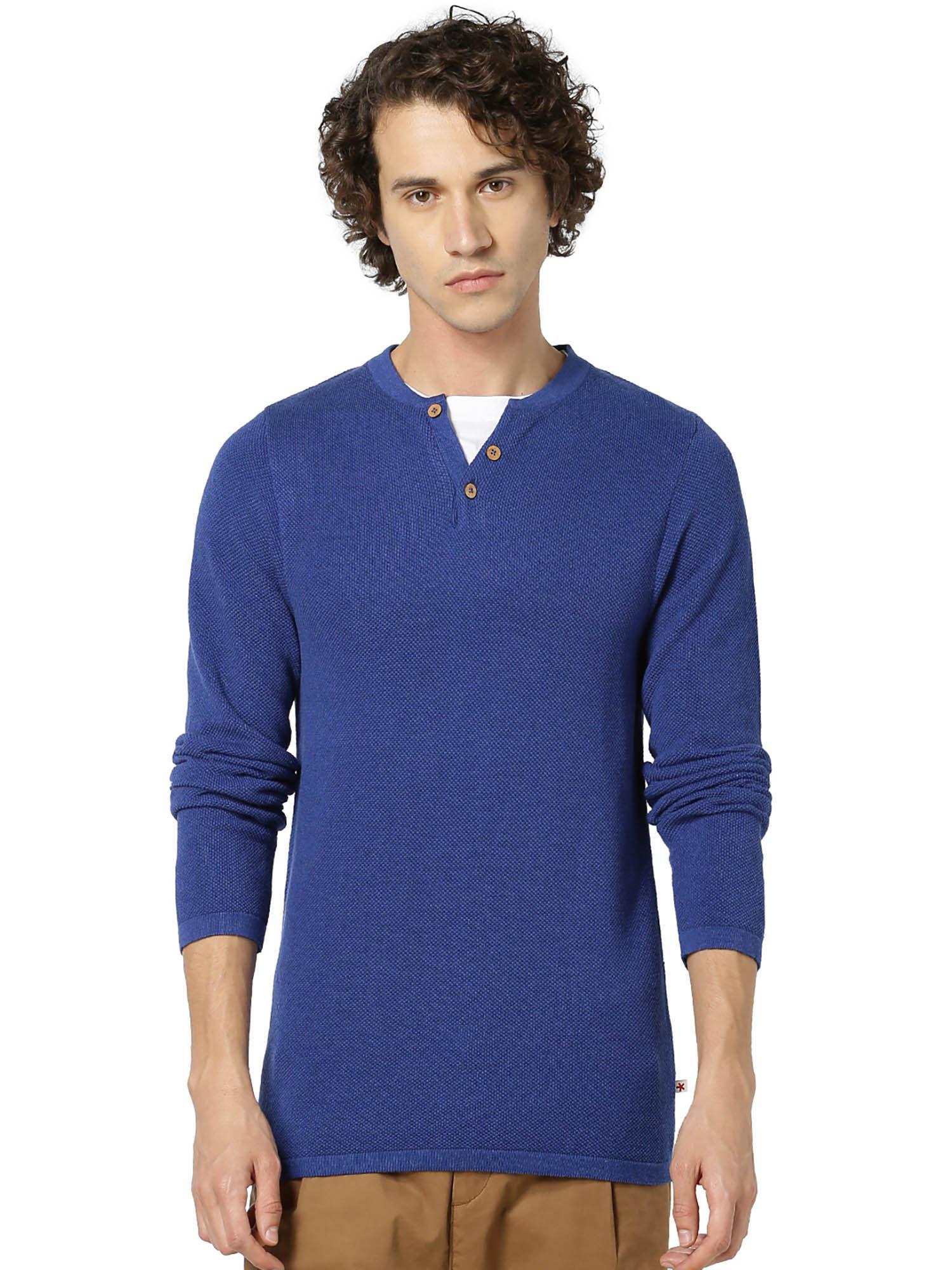 blue textured sweater