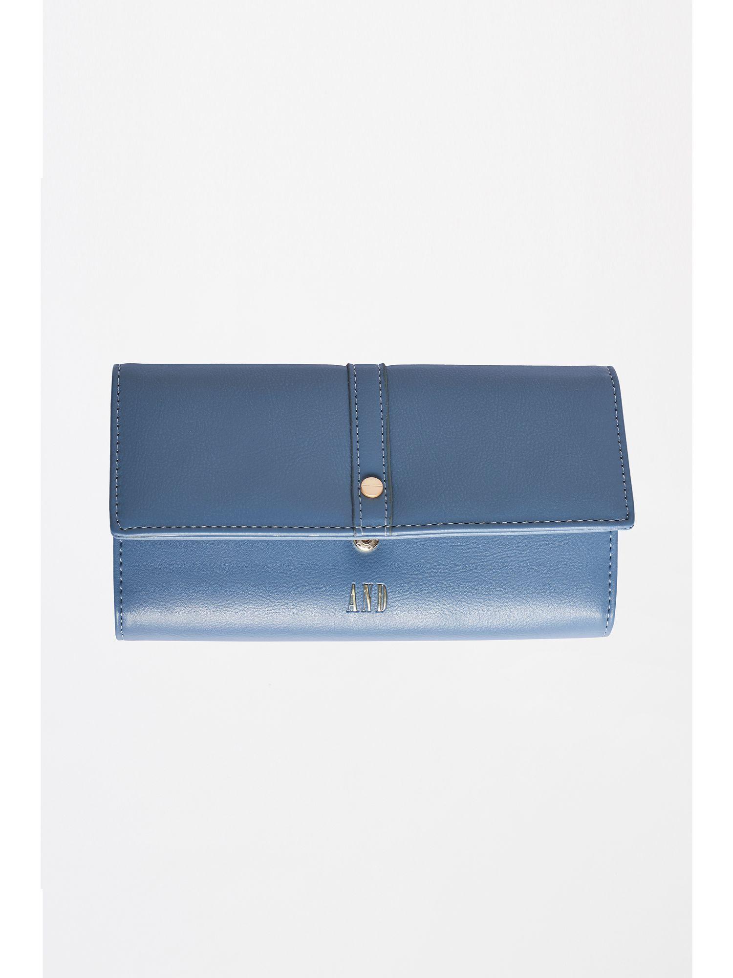 blue tri-fold wallet for women