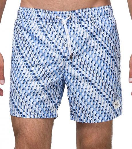 blue tribal printed swim shorts