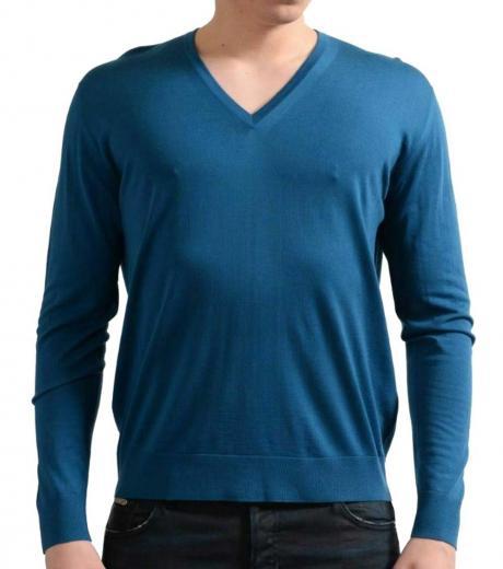 blue v-neck pullover sweater