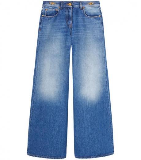 blue wide leg denim jeans