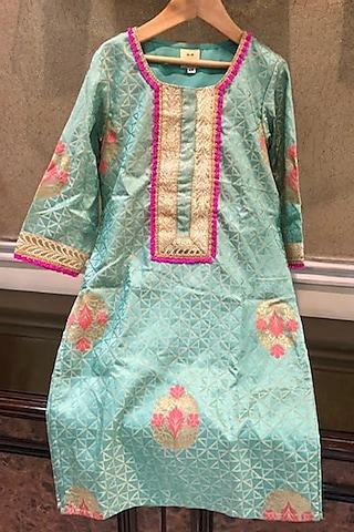 blue zari embroidered kurta set for girls