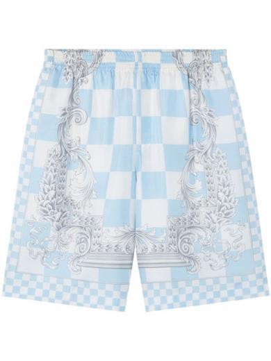 blue/white checkered medusa shorts