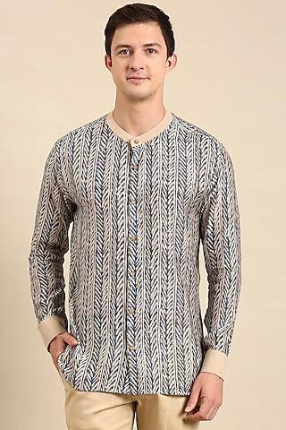 blue & beige soft muslin printed shirt