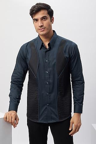blue & black cotton patchwork shirt