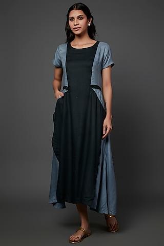 blue & black milk fiber color blocking dress