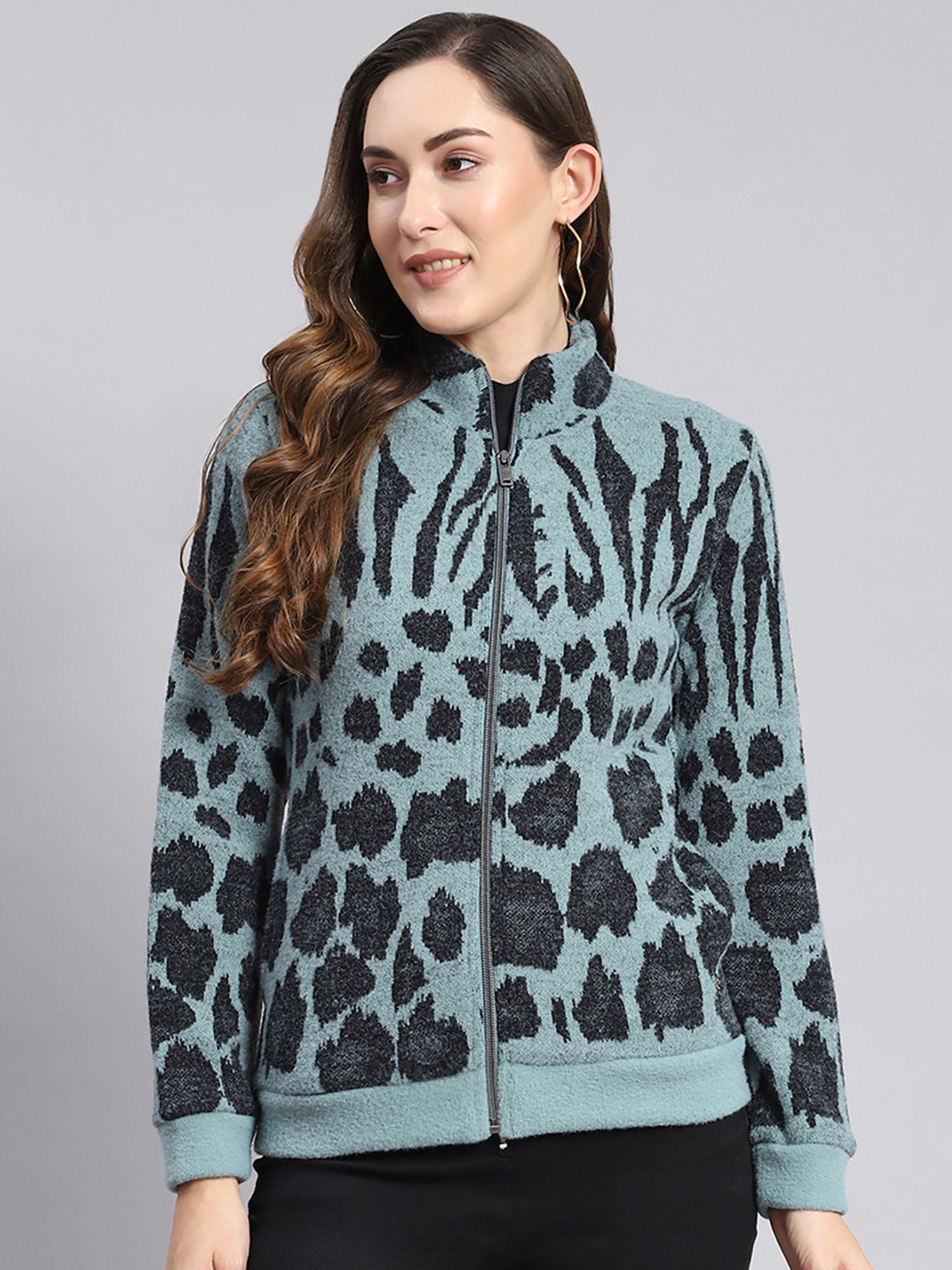 blue & black printed fashion high neck sweatshirt