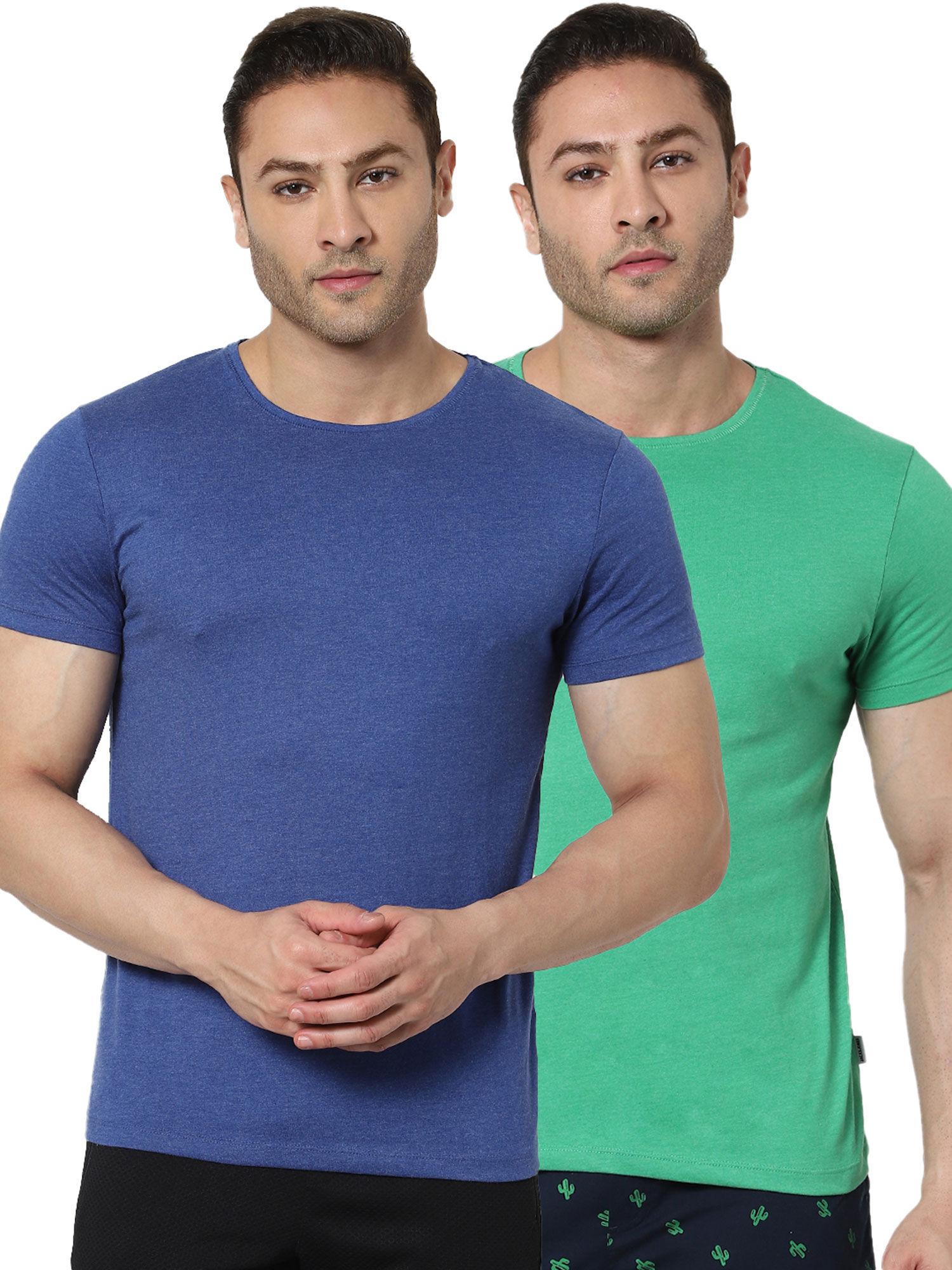 blue & green crew neck t-shirts