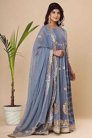 blue & grey gota patti anarkali set