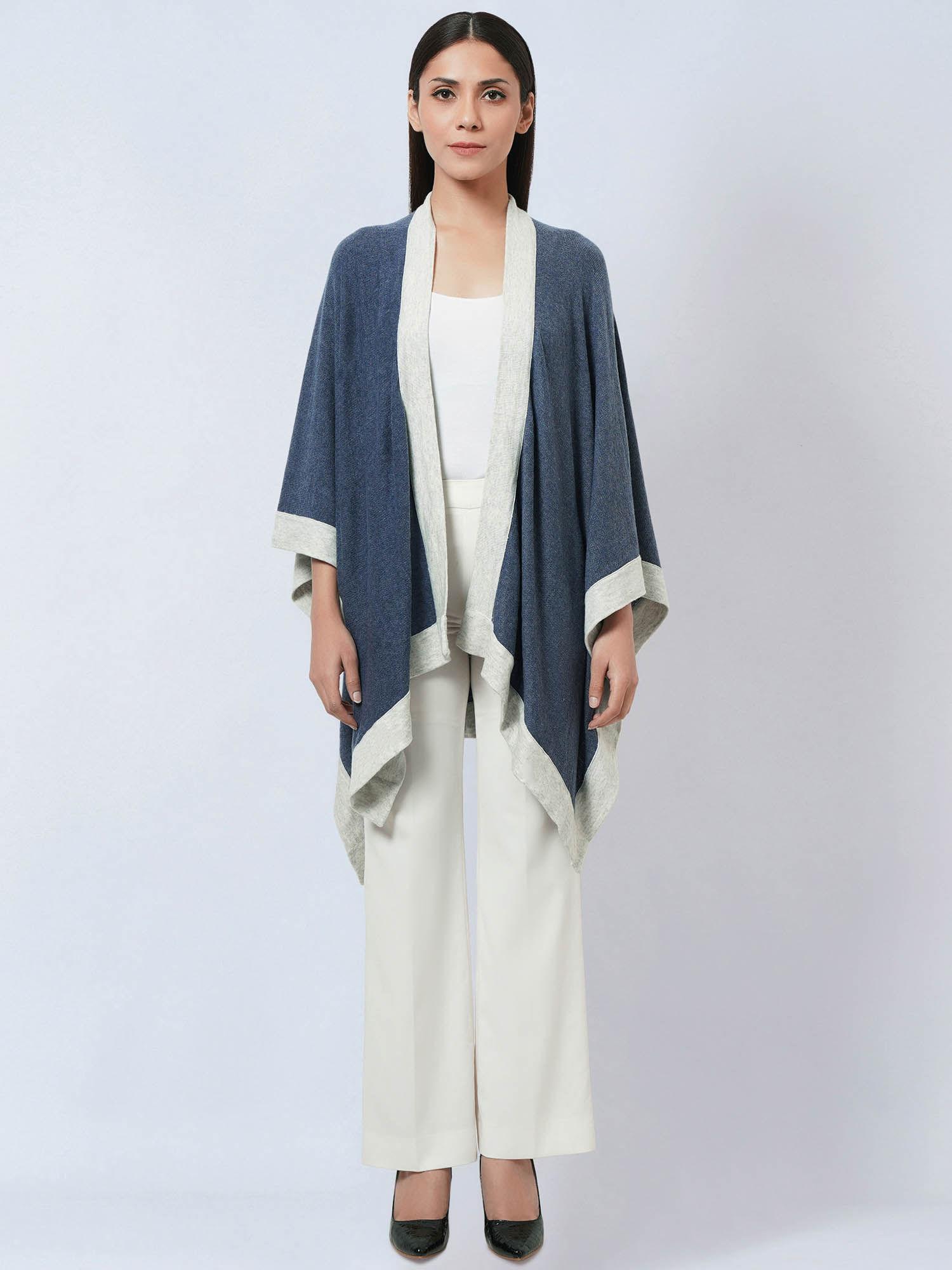 blue & grey long knitted cashmere jacket