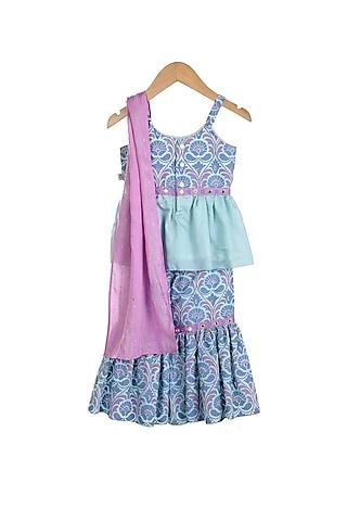 blue & lilac embroidered sharara set for girls