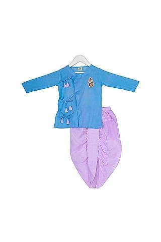 blue & mauve embellished kurta set for boys