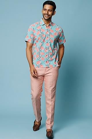 blue & pink printed shirt