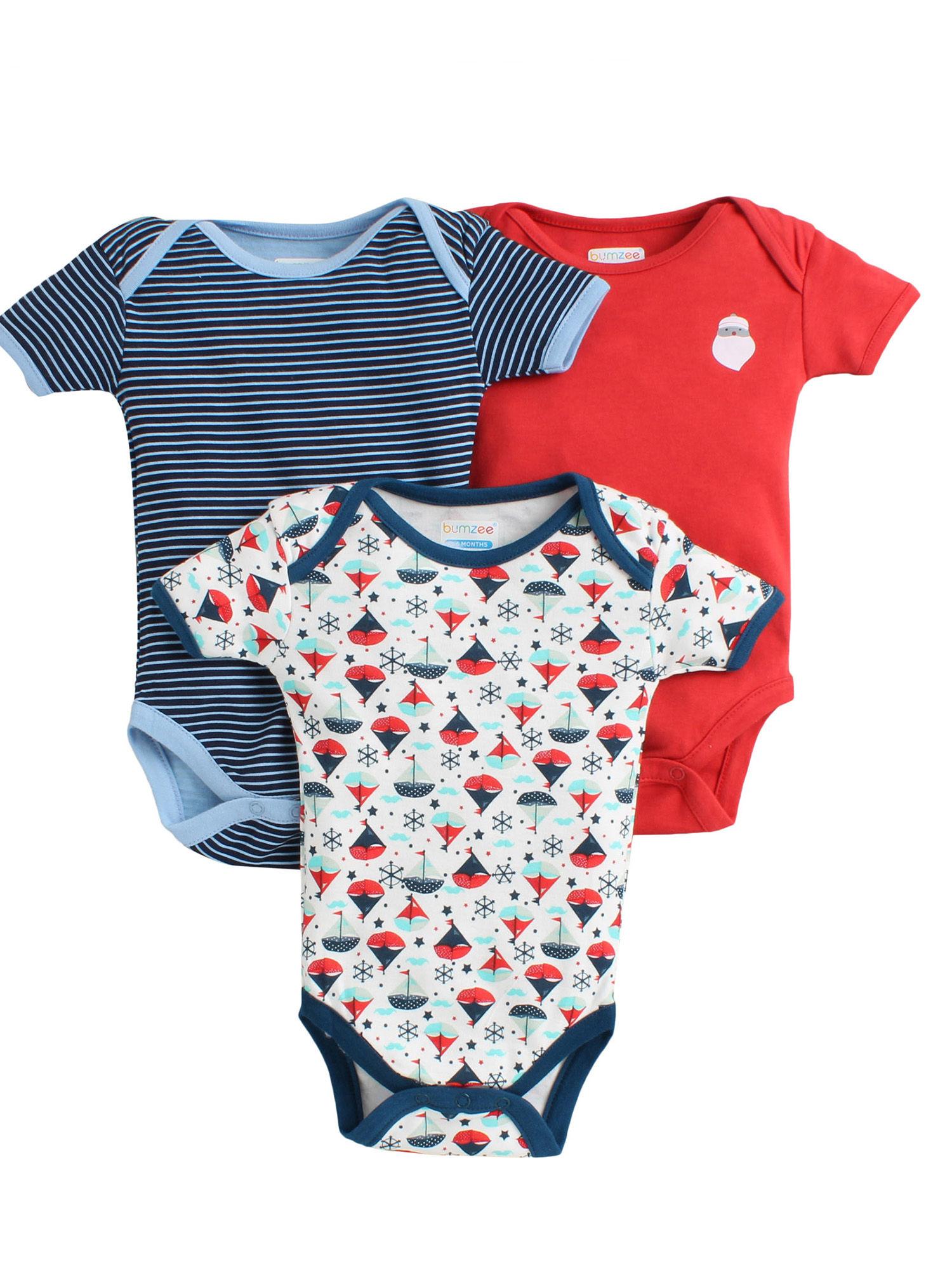 blue & red half sleeve baby boys bodysuit (pack of 3)