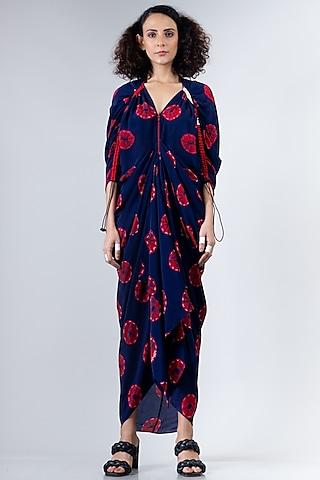 blue & red shibori dress with zipper