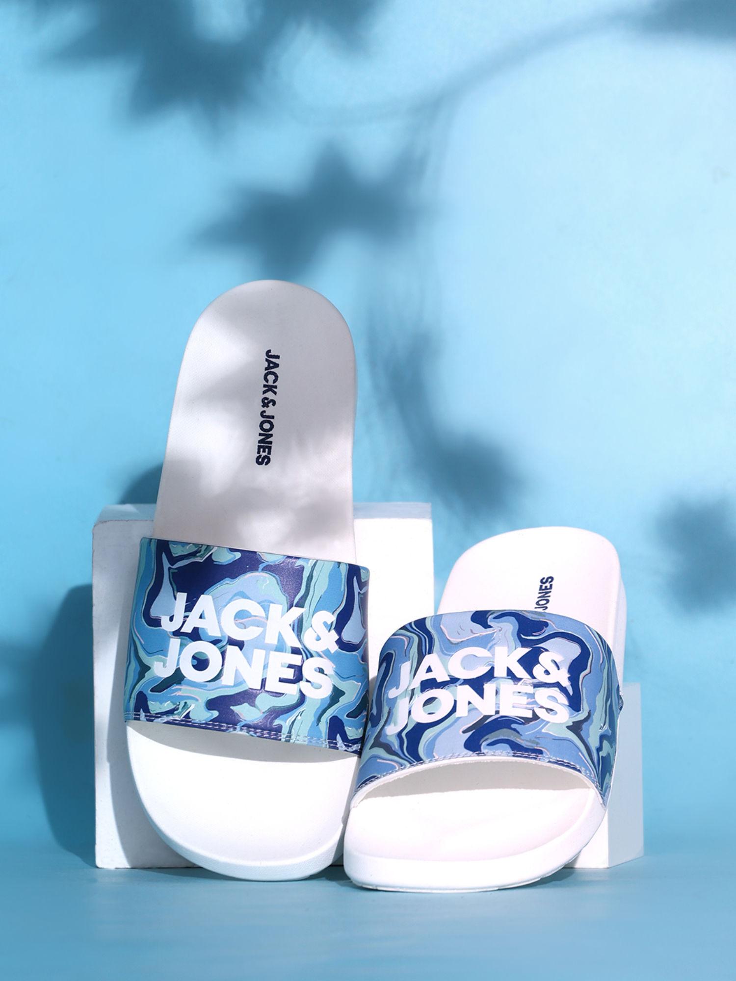 blue & white abstract print sliders