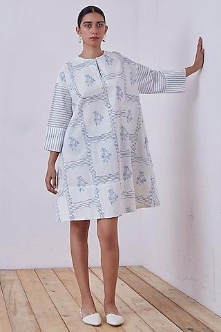 blue & white block printed dress