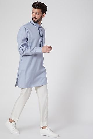 blue & white embroidered kurta