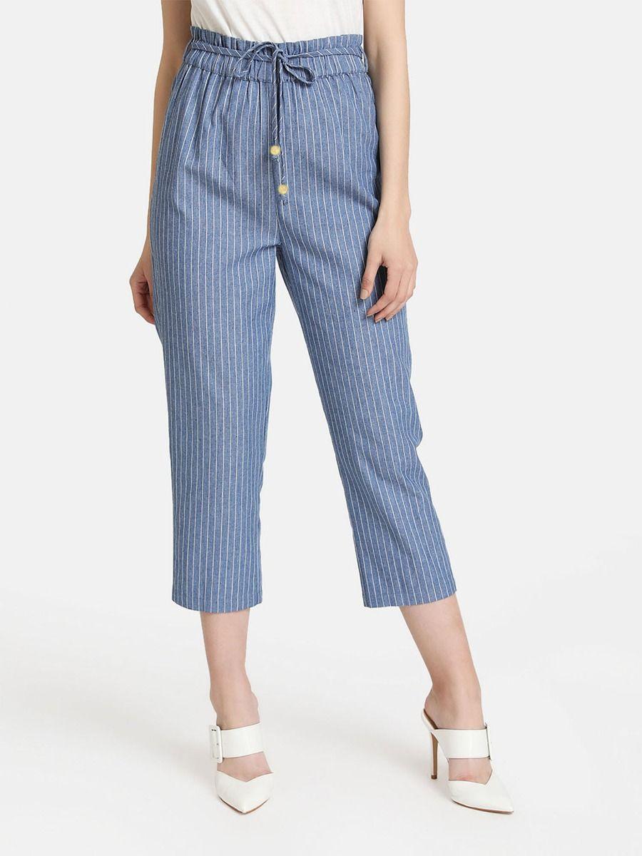 blue & white paper bag stripe trouser with string detail