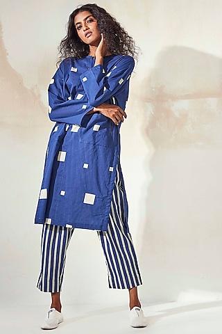 blue & white printed tunic set