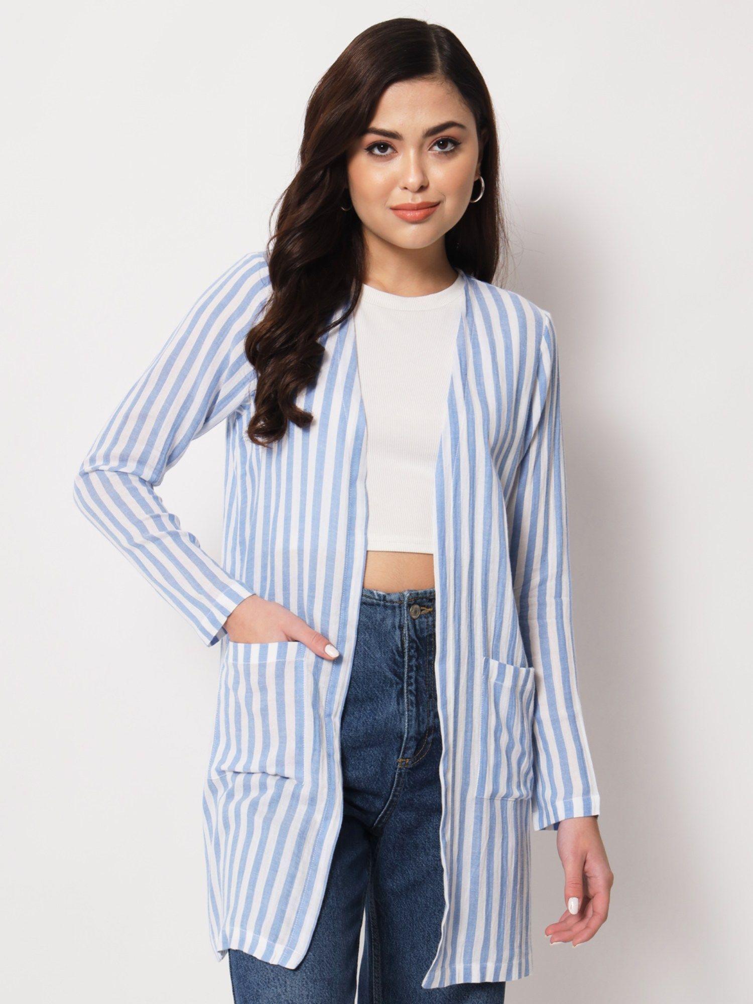 blue & white striped shrug