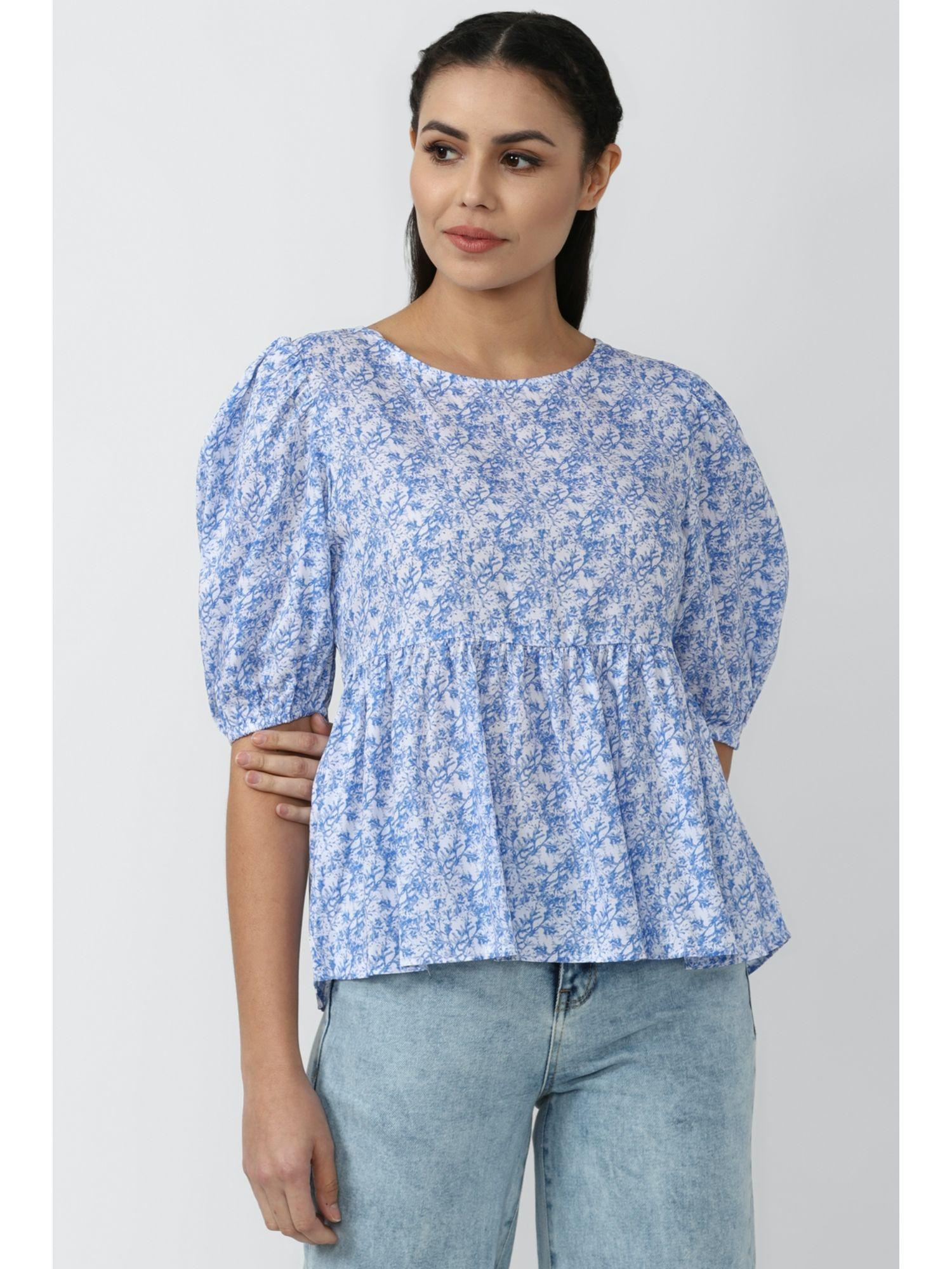 blue & white top floral