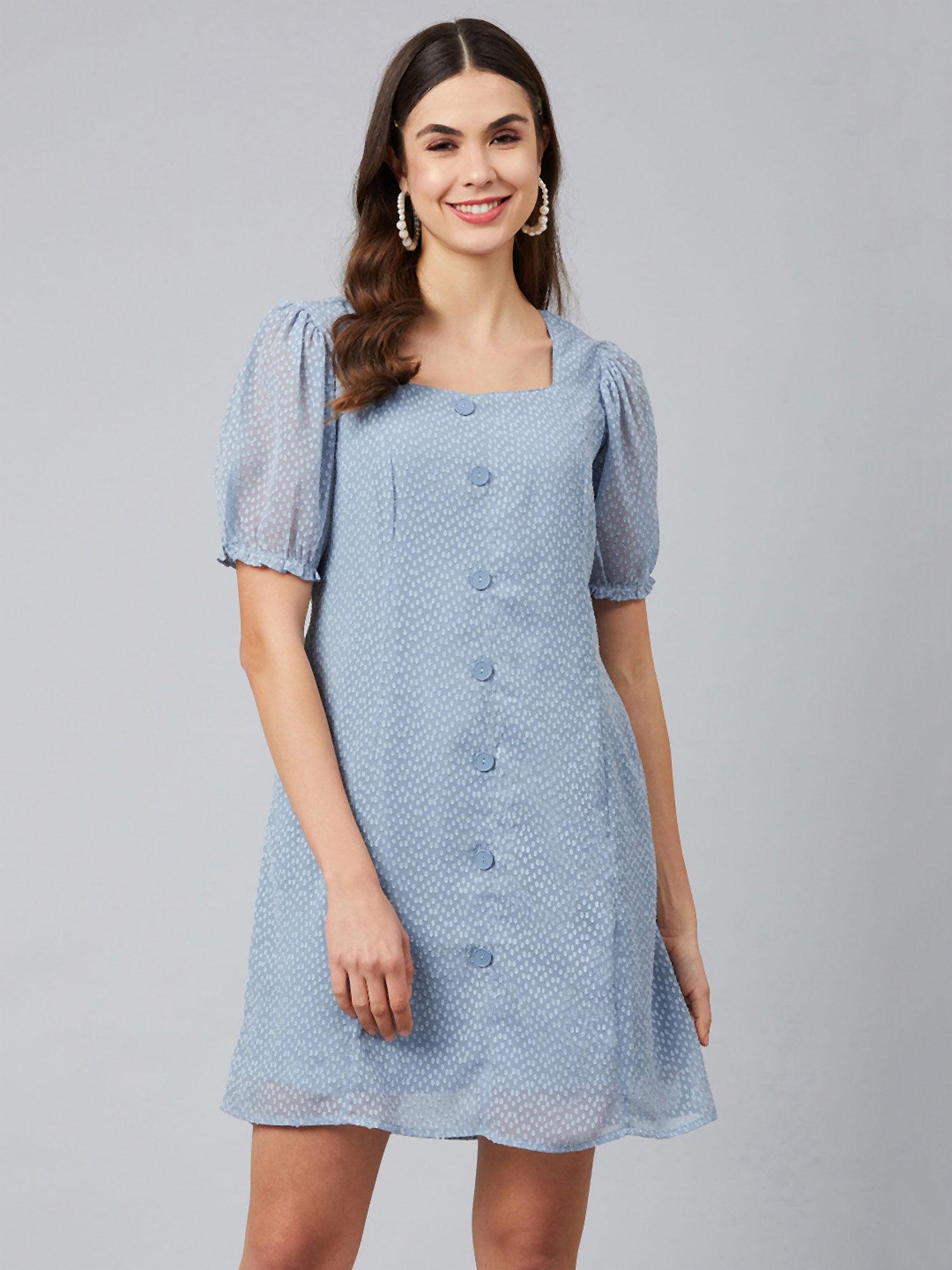 blue a-line embroideblue mini dress