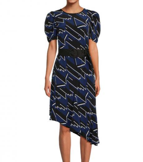 blue abstract print asymmetric dress