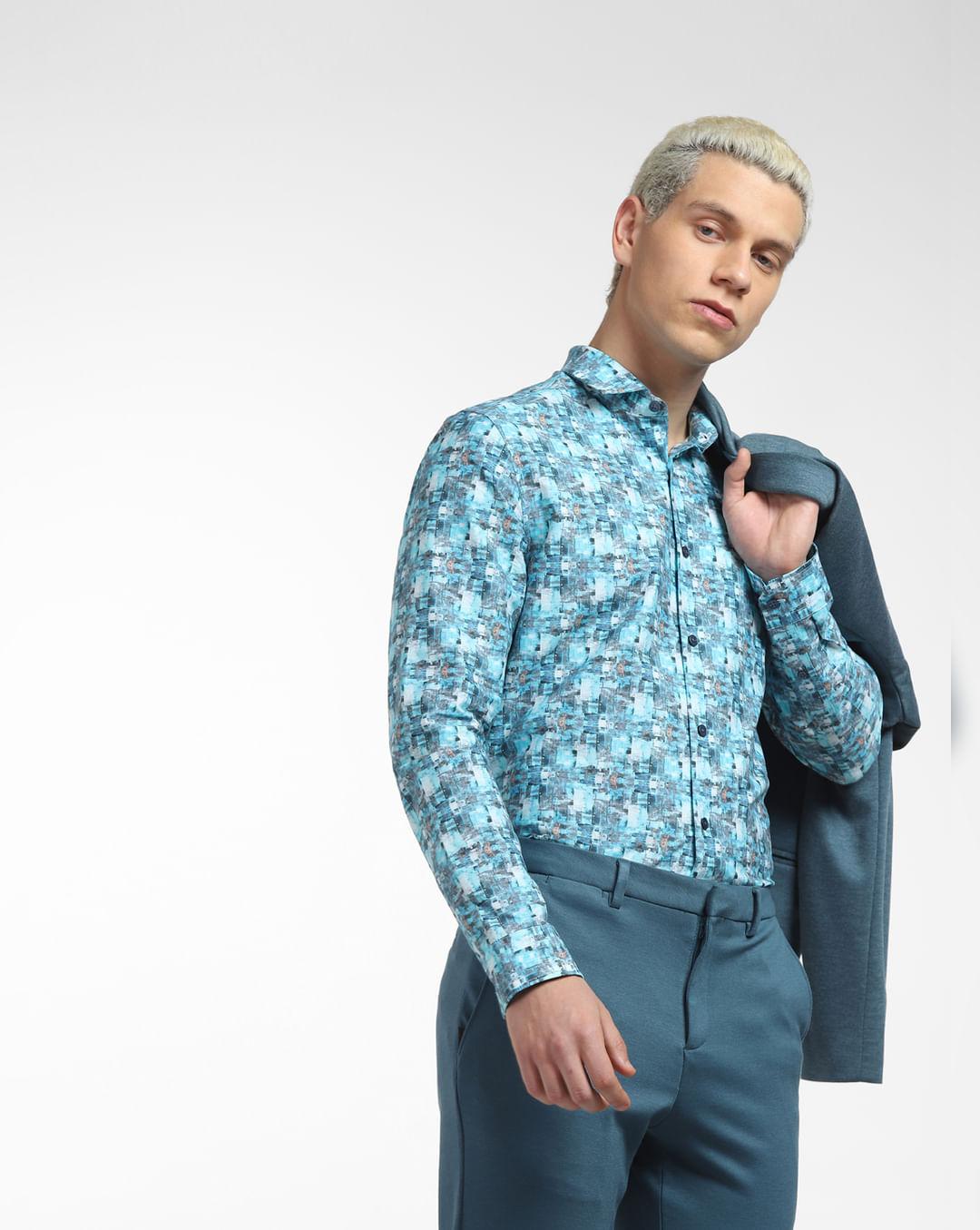 blue abstract print full sleeves shirt