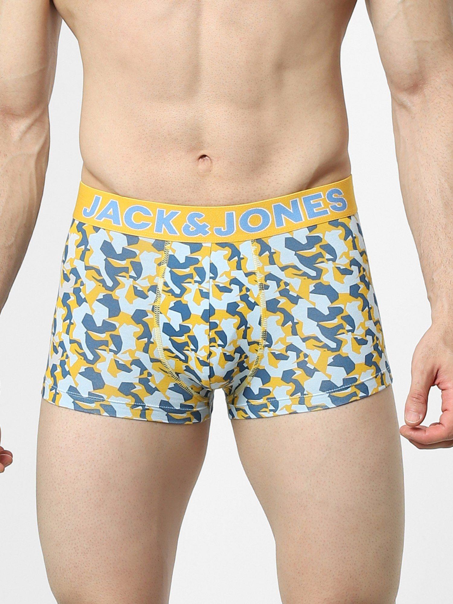 blue abstract print trunks