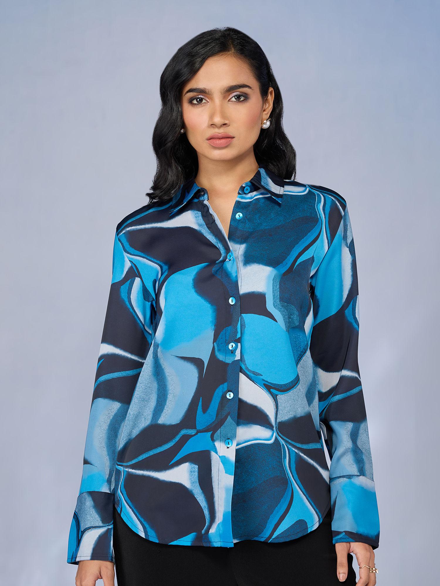 blue abstract printed full sleeve shirt