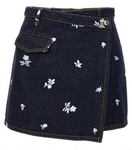 blue all-over embroidery skirt