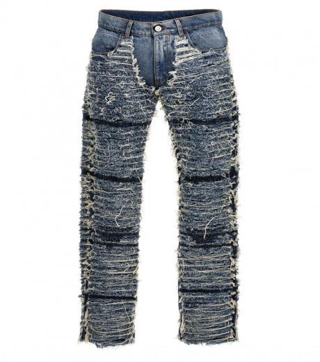 blue all-over frayed jeans