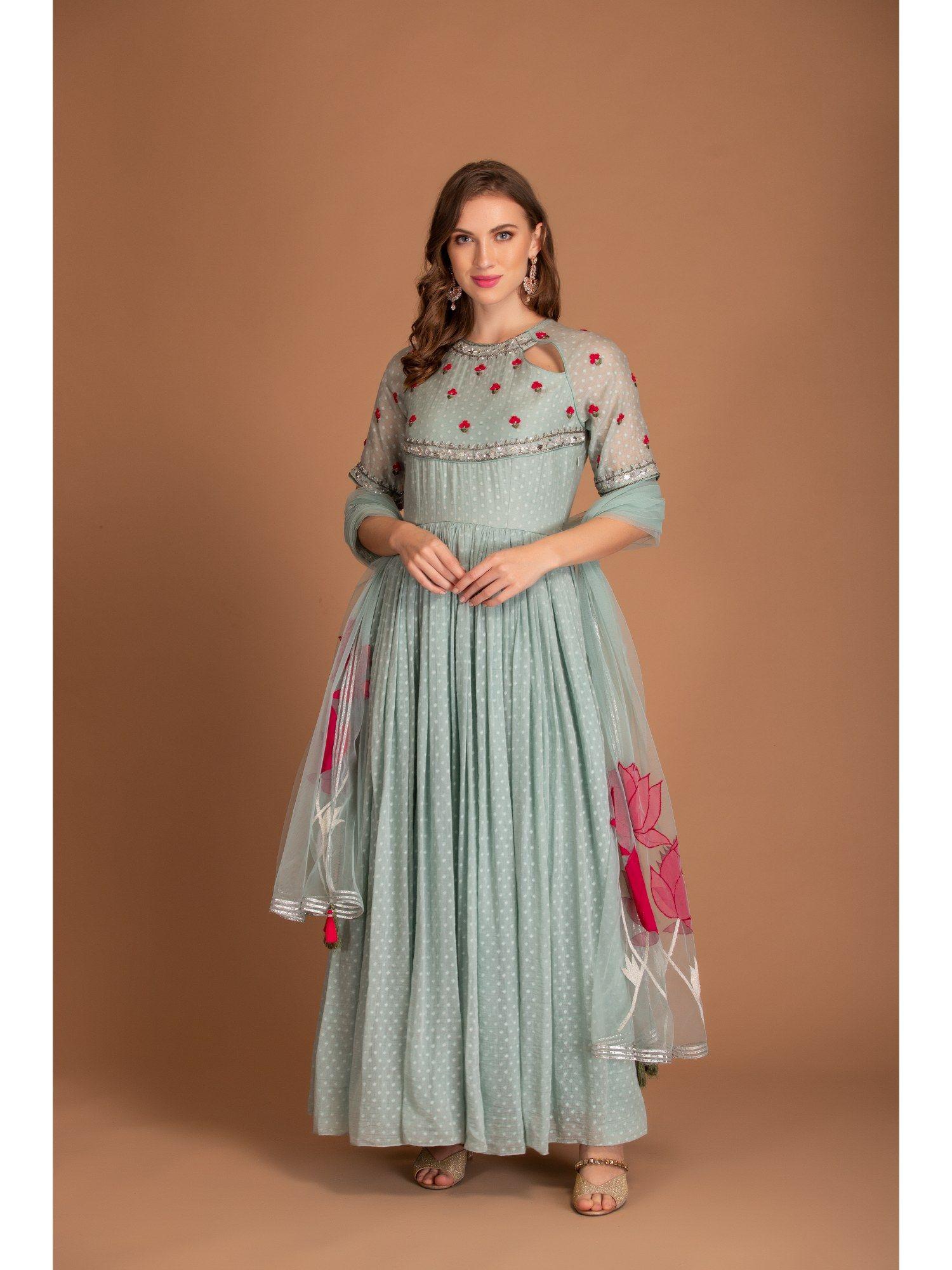 blue anarkali with dupatta (set of 2)