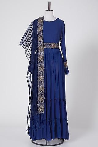 blue anarkali with dupatta