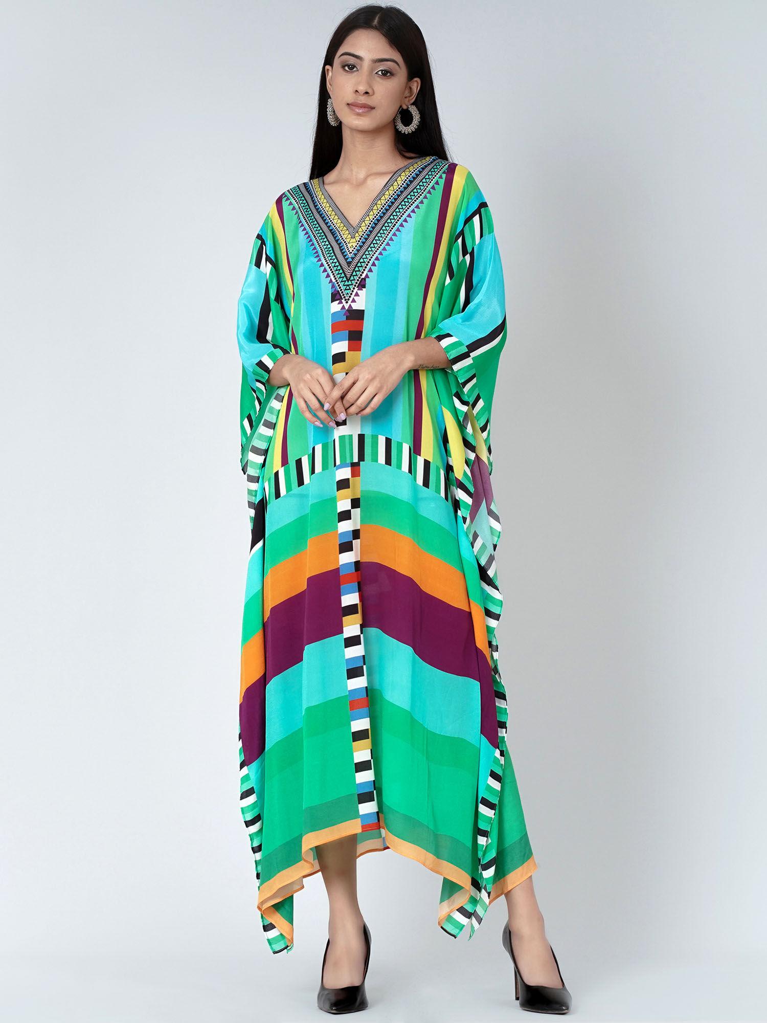 blue and green geometric mid length kaftan