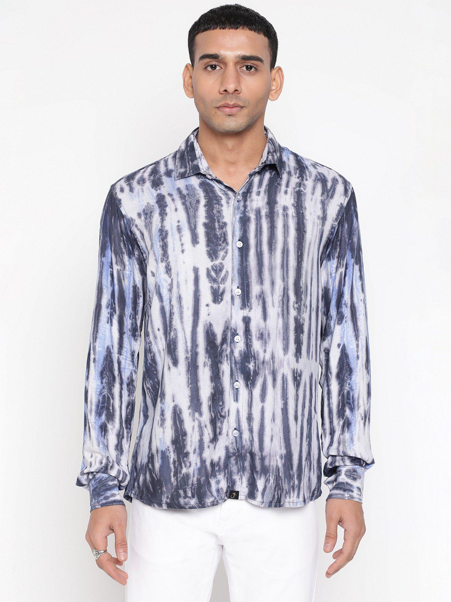 blue and grey sustainable tie dye pashmina regular fit unisex shirt