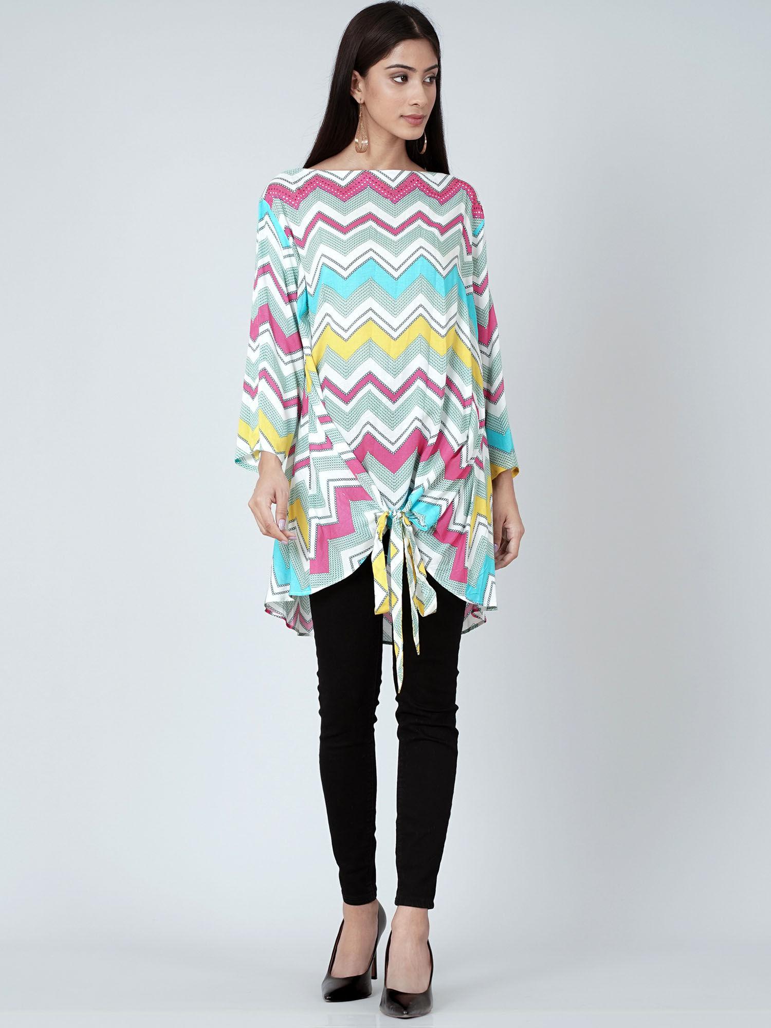 blue and pink chevron kaftan top