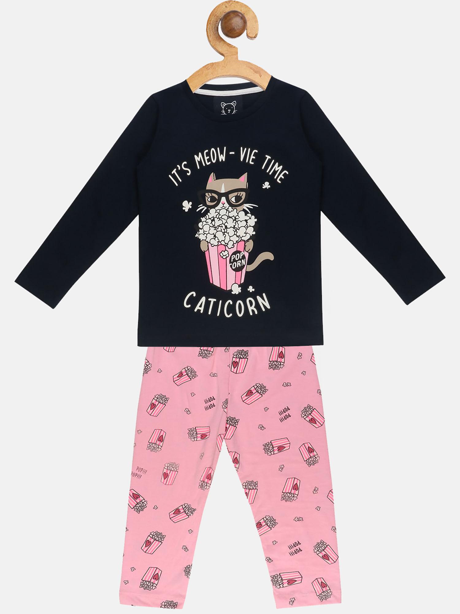 blue and pink printed pyjama (set of 2)