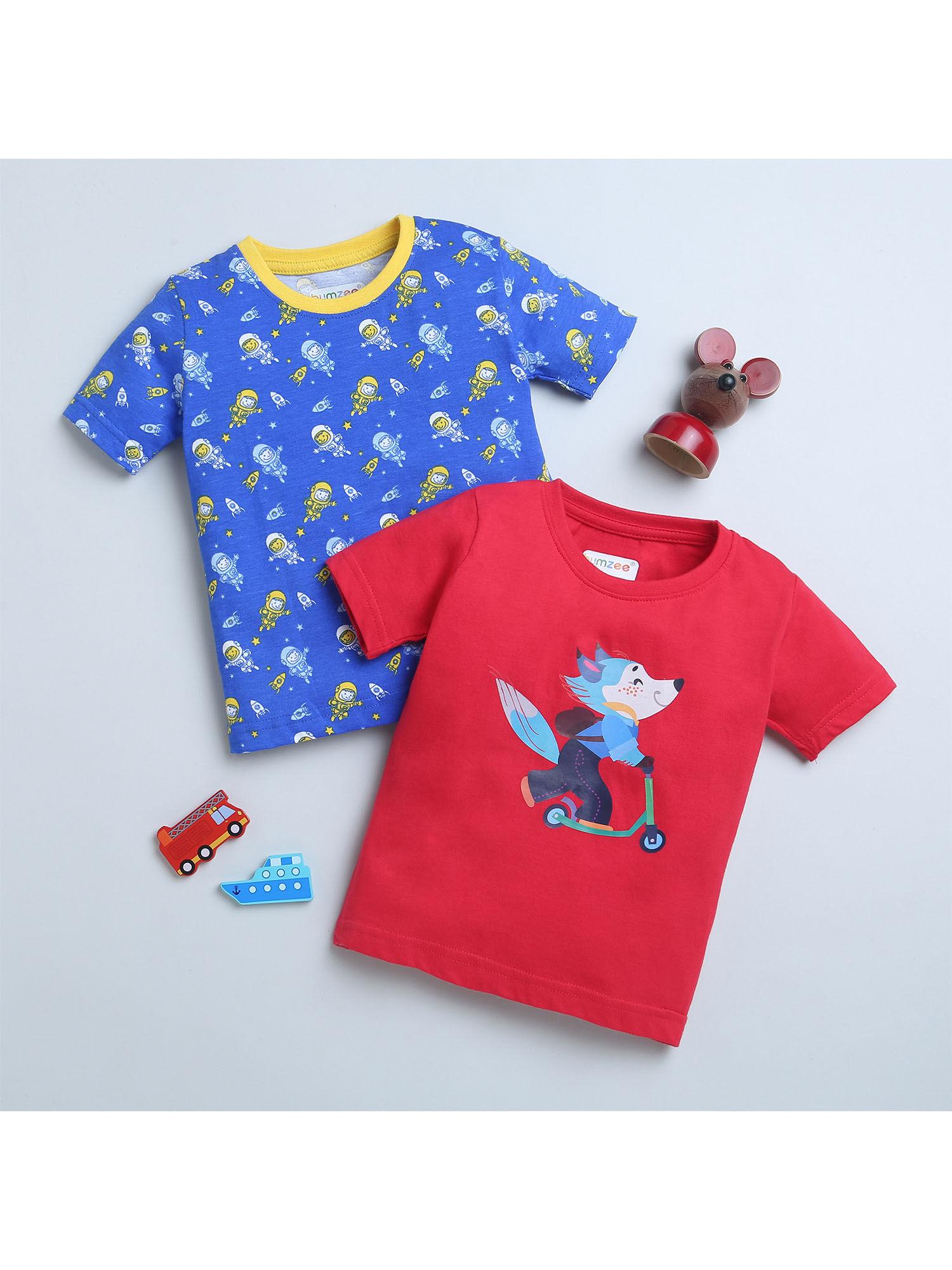 blue and red boys half sleeves t-shirt (set of 2)