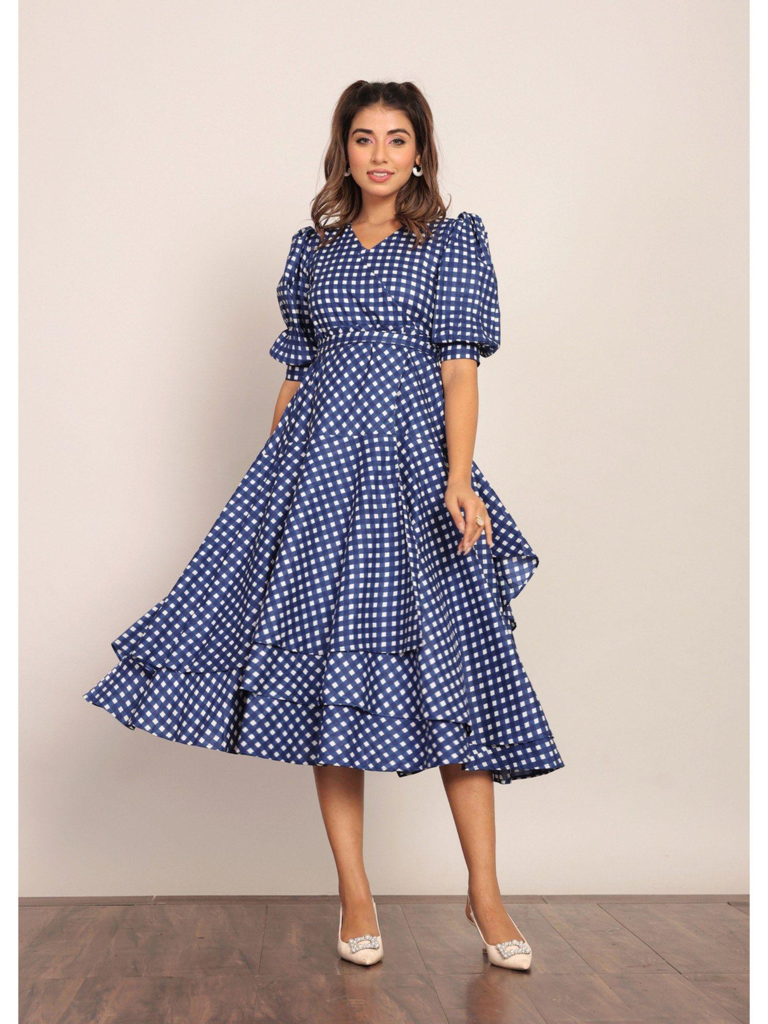 blue and white angrakha midi dress