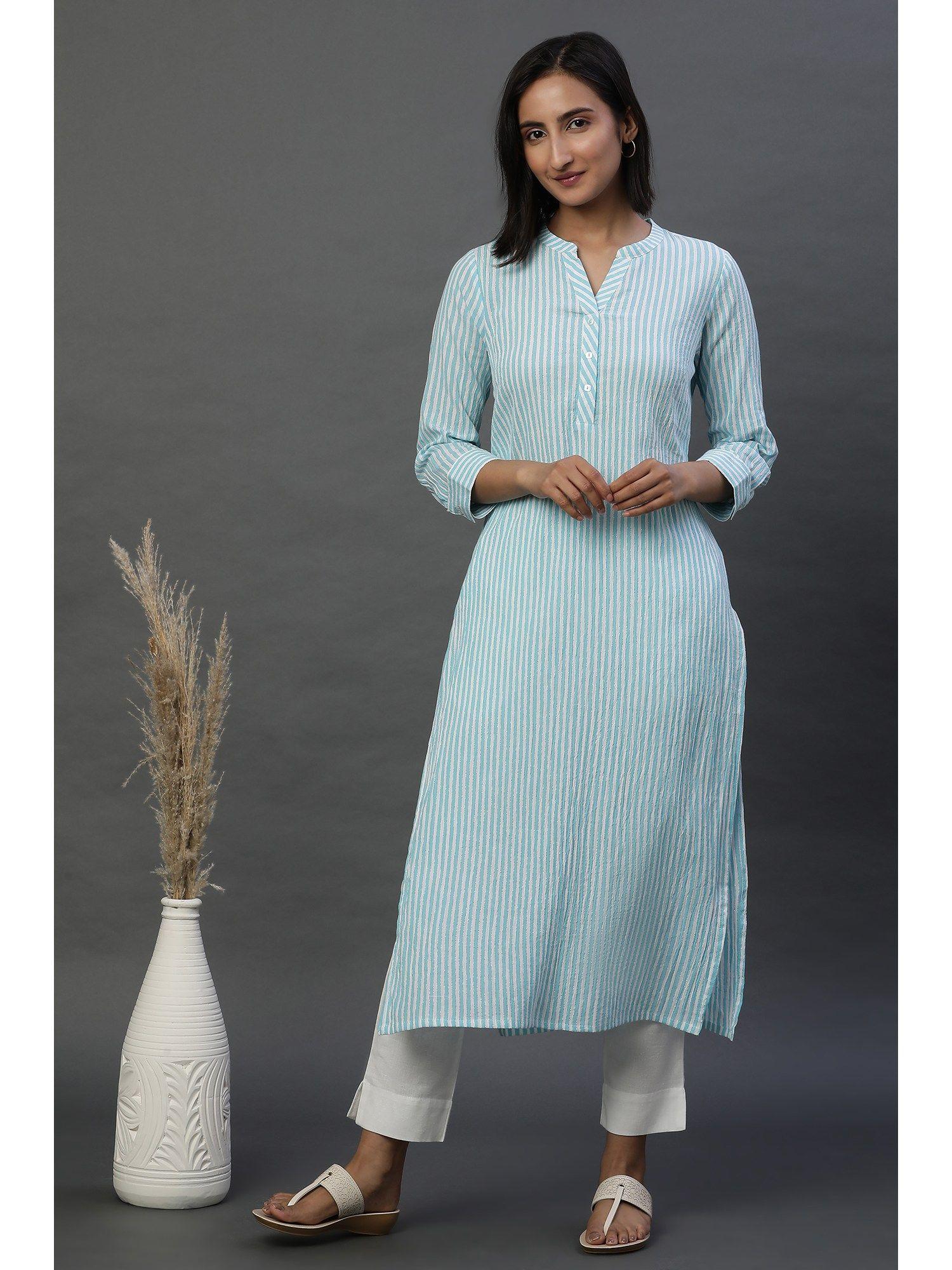 blue and white stripe casual kurta