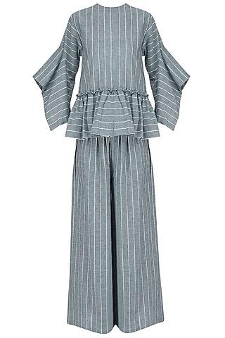 blue and white striped peplum top with palazzo pants set