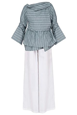 blue and white striped wrape top with palazzo pants set