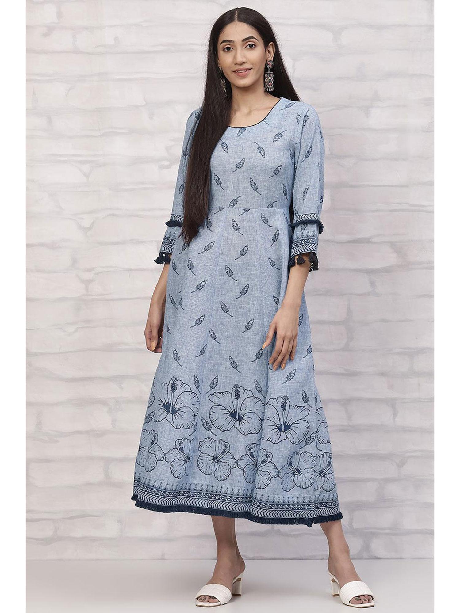 blue art silk kalidar kurta