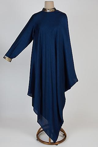 blue asymmetric high neck tunic