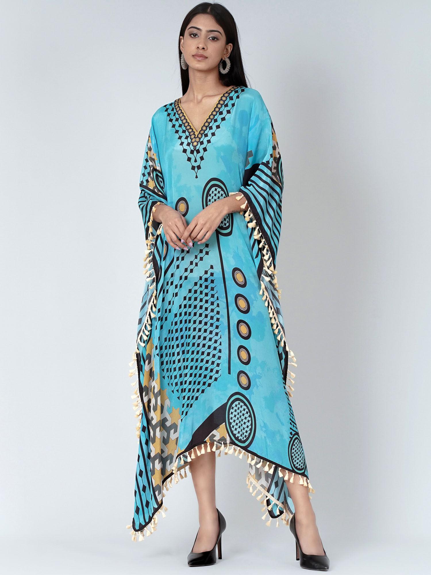 blue aztec mid length kaftan