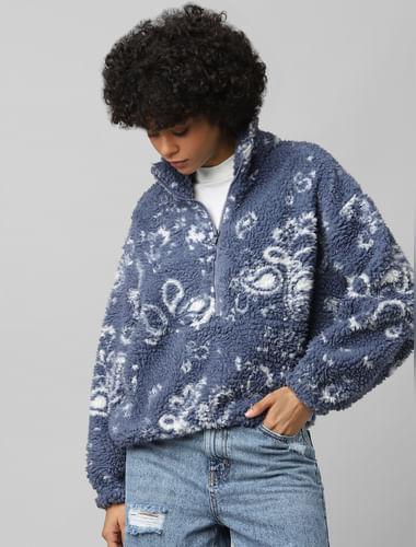 blue aztec print teddy sweatshirt